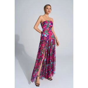 Toynbee Floral Maxi Dress Magenta Pink Long Strapless Summer Vacation S/M Barbie